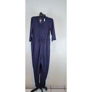 Lane Bryant Navy Blue 3/4 Sleeve Crew Neck Drawstring Waist Jumpsuit 14/16